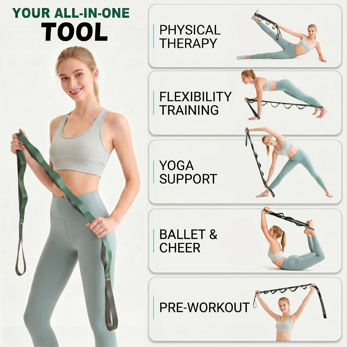 Acozycoo Stretching Strap with Loops for Physical Therapy,Knee,Calf,Back