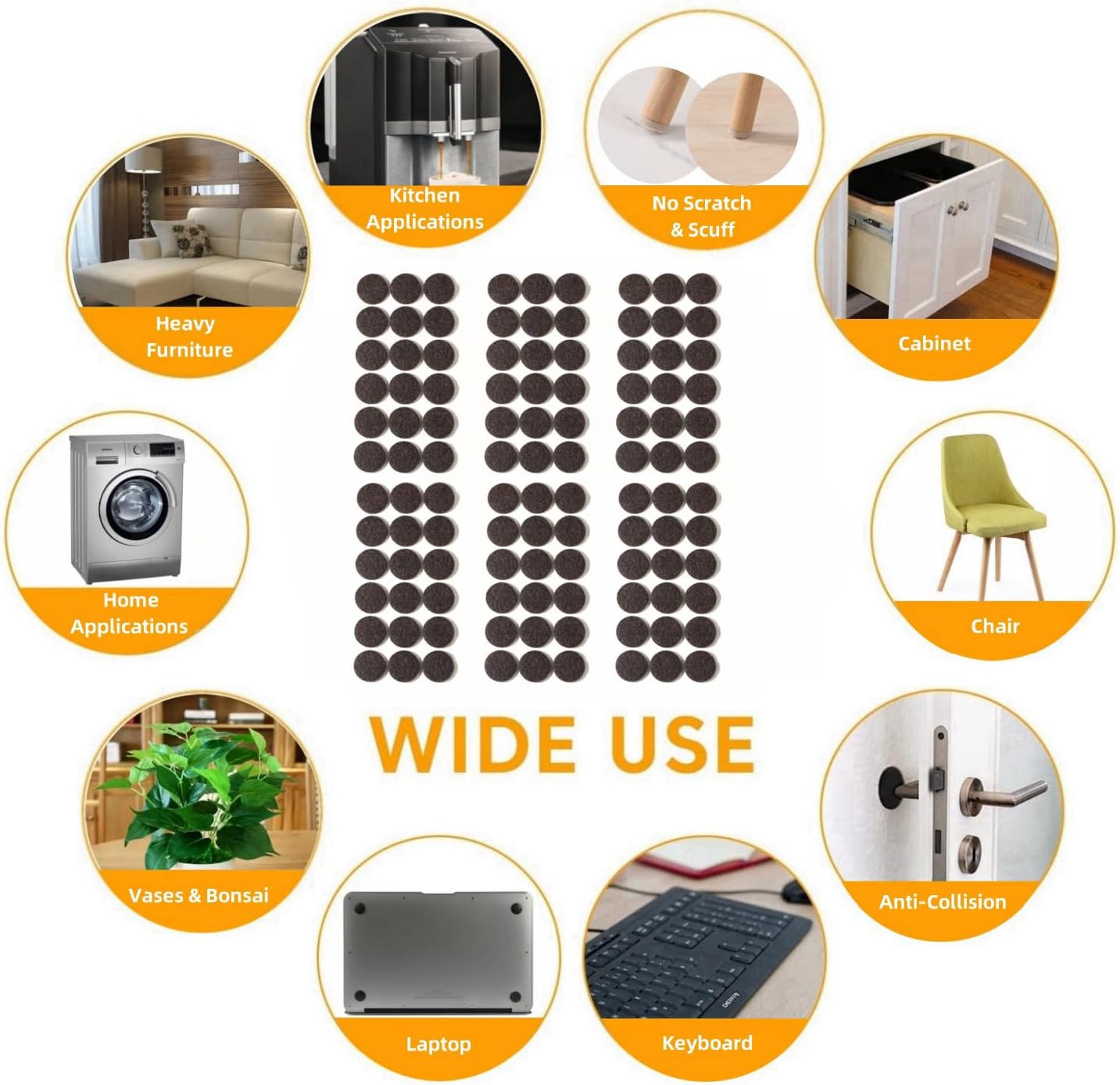 Felt Pads Small 3/8" Felt Pads for Cabinet Doors Bumpers, Cabinet Cushion Dots Felt Cabinet Door Stops, Self Adhesive Thick Bumper Pads to Protect Surfaces -Anti Scratch 234 Pcs Round Brown