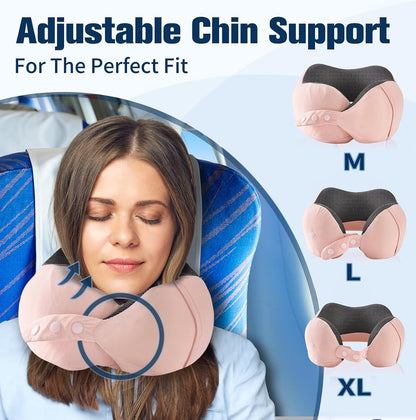 Cirorld Neck Pillow for Traveling, Travel Pillows for Airplanes,100% Pure Memory Foam Travel Neck Pillow, Adjustable Flight Pillow, Portable Plane Accessories with Eye Mask, Earplugs, Carry Bag