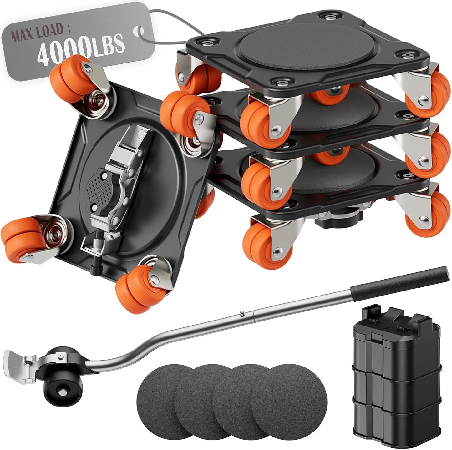 Heavy Duty Furniture Movers with 5-Wheel Dollies, Furniture Dolly Set with Lifter & Base, 360° Swivel Casters, Non-Slip Pads, Up to 2000 lbs Load Capacity
