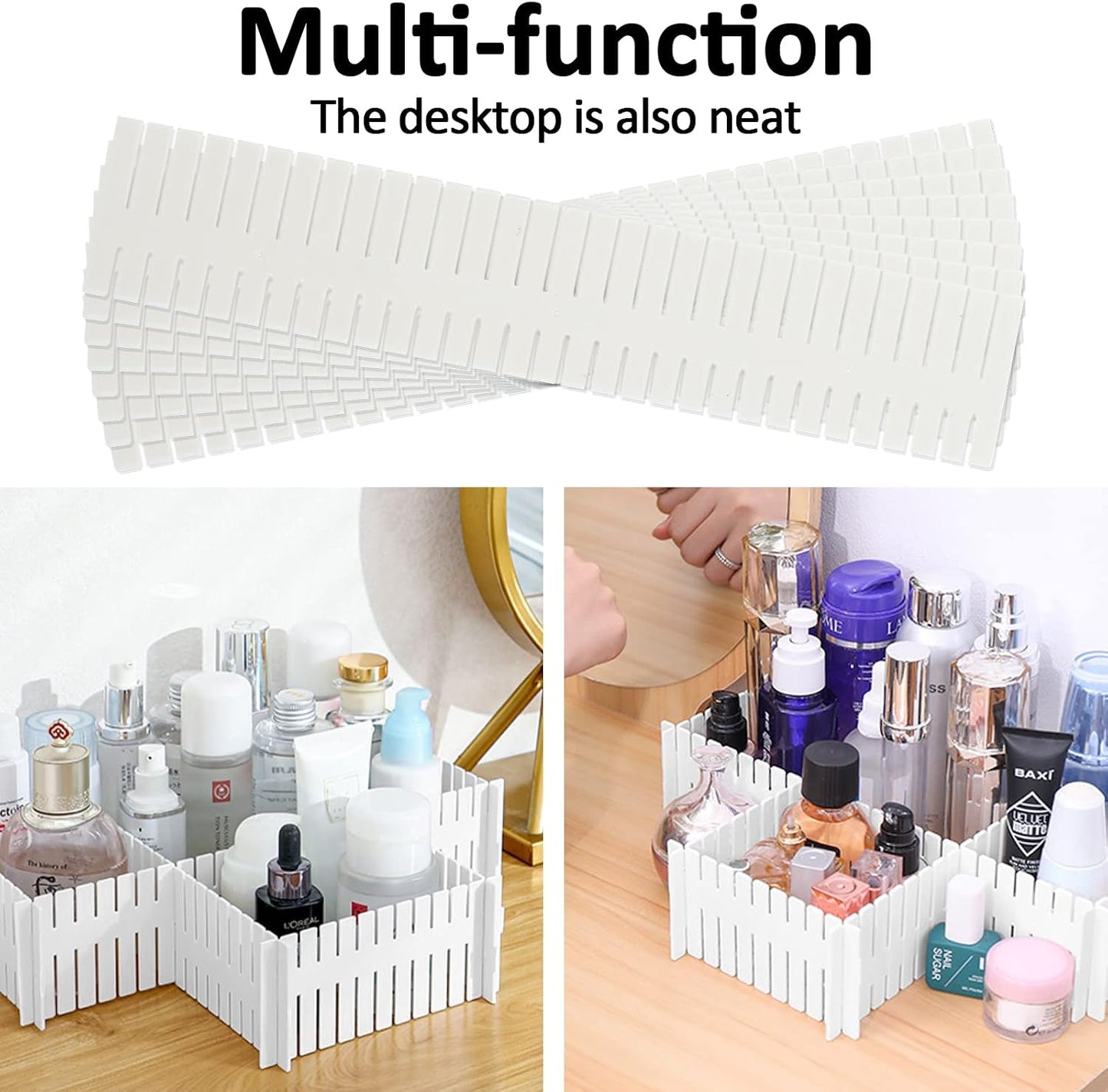 14.5 in White Adjustable Drawer Dividers, TWUTGAYW 8PC DIY Grid Drawer Organizer Dividers, Plastic Organizer Separator for Socks Underwear Makeup Cosmetic Clothes Can Help Tidy Kitchen Bedroom Dresser