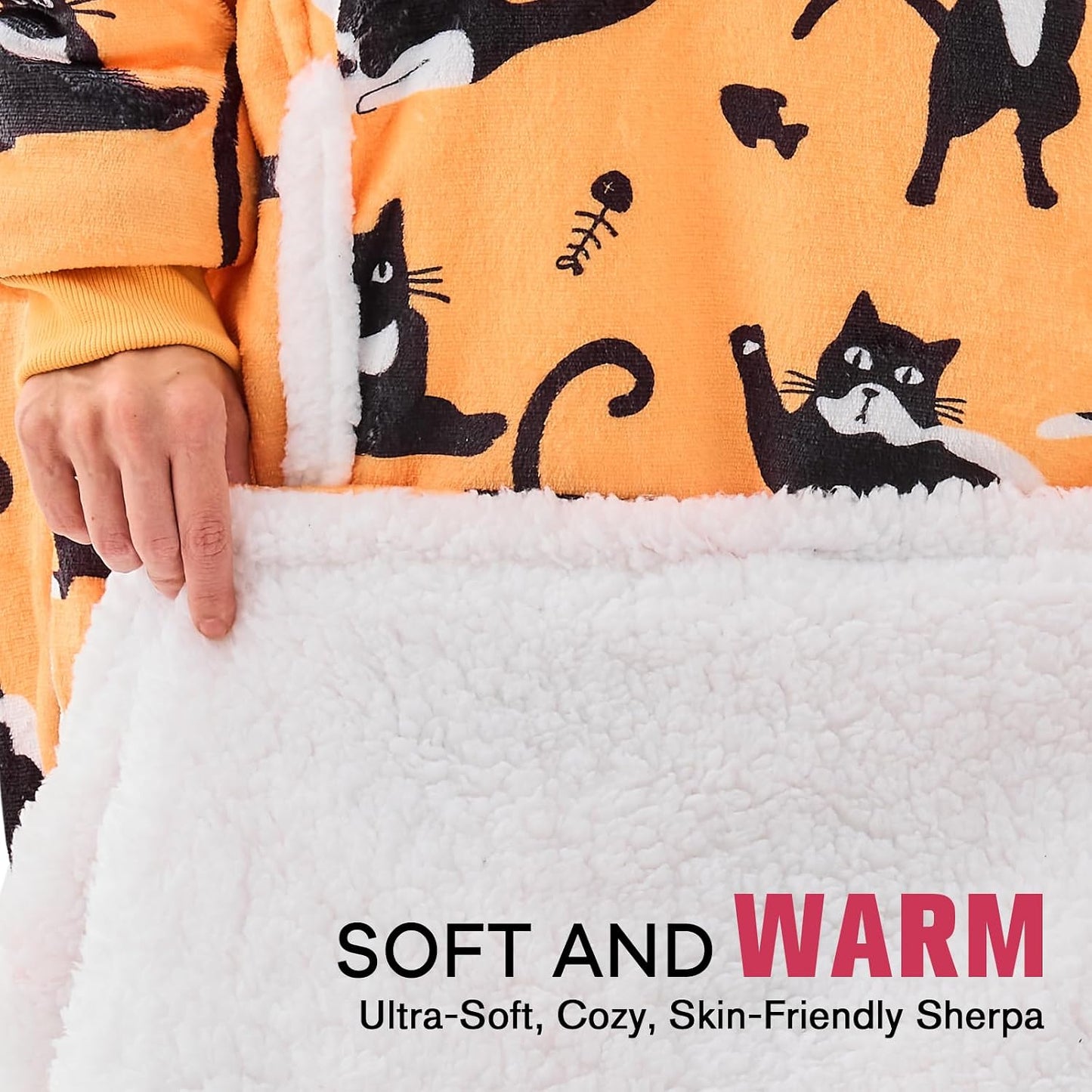 yescool Wearable Blanket Hoodie, Flannel Sherpa Fleece Blanket Sweatshirt for Adults Women Men,One Size Fits All - Colors A