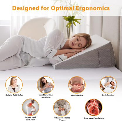 Ruqmuis Wedge Pillow for Acid Reflux, Bed Wedge Pillow for Headboard 10", Pillow Wedge for Back Pain Relief, Post Surgery, Elevated Pillows for Sleeping, Snoring, Triangle Pillow with Cover, White