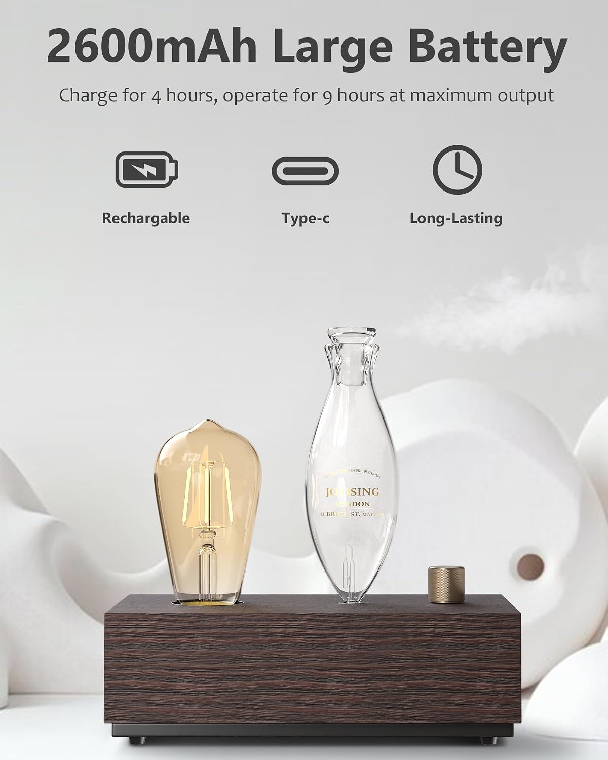 Glass Essential Oil Diffuser with Natural Wood Base, Waterless Aromatherapy Diffusers with Bulb, 3 Color Light Aroma Nebulizer for Home Office Bedroom Yoga | A Gift of Fragrance