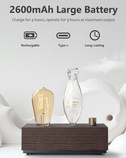 Glass Essential Oil Diffuser with Natural Wood Base, Waterless Aromatherapy Diffusers with Bulb, 3 Color Light Aroma Nebulizer for Home Office Bedroom Yoga | A Gift of Fragrance