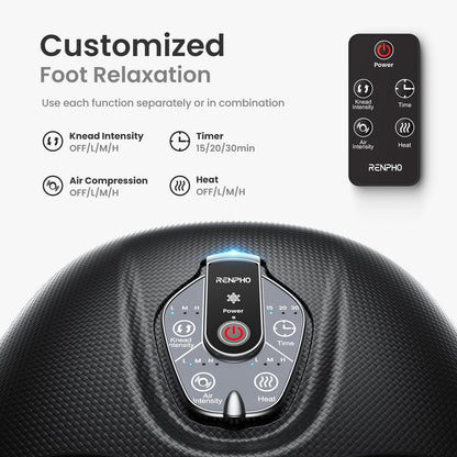 RENPHO Foot Massager with Heat, Birthday Gifts for Women, FSA Eligible HSA | Exclusive Pressure Monitoring Tech, Cordless Remote, 3 Heat & Compression Levels, NTC Temperature Control Tech, Up to Size 12