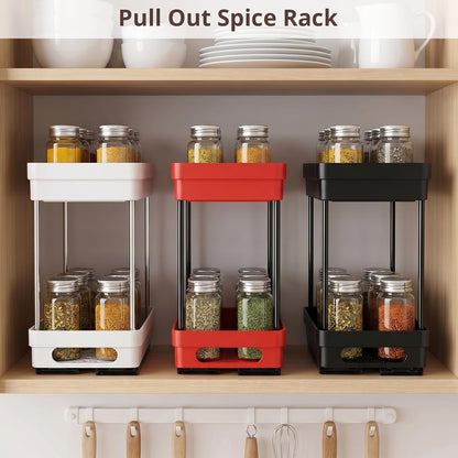 Pull Out Spice Rack Organizer for Cabinet, 3 Packs Slide Out Spice Racks Organizer, Spice Cabinet Organizers, Cabinet Size Need:12'' Highx11'' Deepx5'' Wide,Each Tier Hold 10 Spice Jar - 2 Tier, Black