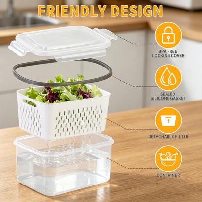 Salad Storage Container for Refrigerator, Salad Crisper Container for Fridge, 3 Pack No-Leak Food Storage Containers, Removable, Sealed Silicone Gasket, Simple to Use, Great for Salads