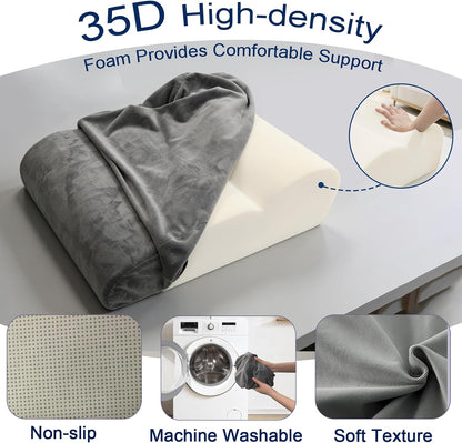 Leg Wedge Pillow Post Surgery, High-Density Foam Leg Elevation Pillow with Velvet Cover for Sleeping Swelling Blood Circulation and Knee Ankle Pain Relief, Grey