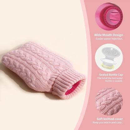 samply 2L Hot Water Bottle with Knitted Cover, Hot Water Bag, Purple