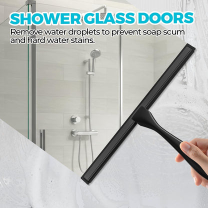 12" Shower Squeegee for Glass Doors, Tile Walls, Car Windows, Silver | Bathroom Accessories, New Home Essentials, Silicone Blade, Metal Handle, Adhesive Hook, Household Tool, Multipurpose Cleaner