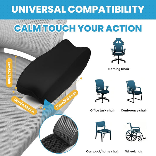 Memory Foam Armrest Pads, Pressure Relief Elbow Cushion, Non-Slip Hook & Loop Straps for Office, Gaming Chair & Wheelchair, Machine Washable, 2-Pack