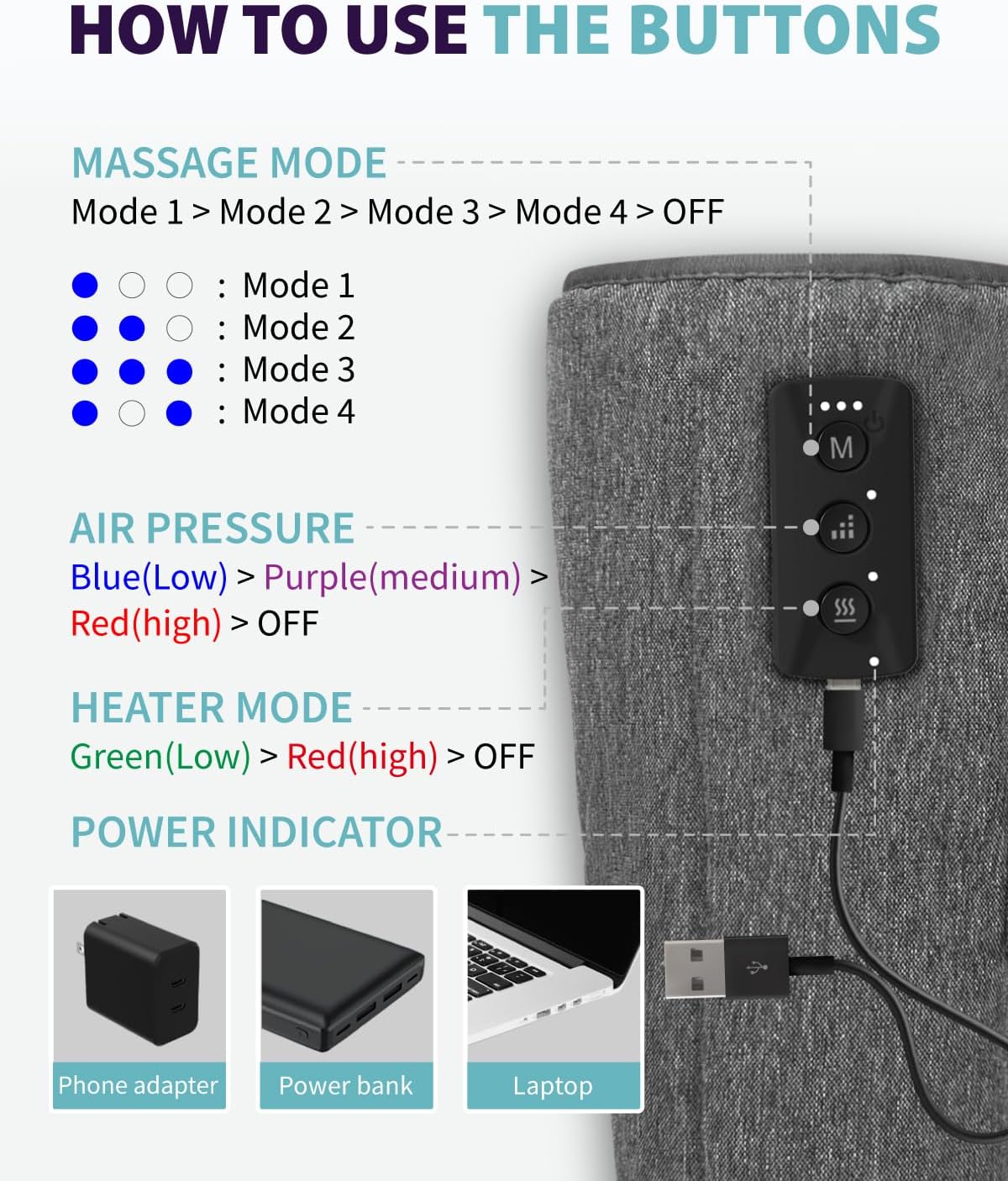 Wireless Leg Massager - Air Compression Cordless Calf Massager with Heat for Circulation, Pain Relief, and Recovery, 4 Modes & 3 Intensities, Portable and Adjustable (Gray, Set of 2)