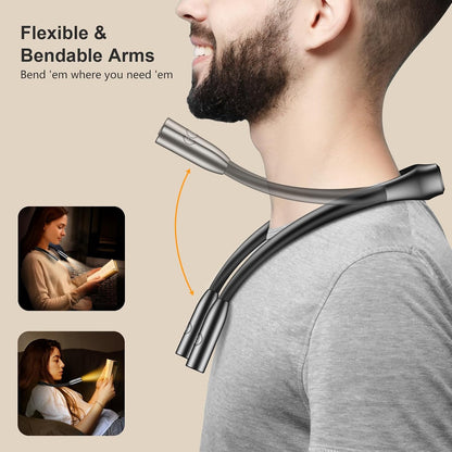 Gritin Book Light, Eye Caring 3 Colors & Dimmable Brightness Reading Light | Bendable Arms, 80+Hrs Runtime, Neck Round Design, Comfortable & Lightweight Neck Light for Reading in Bed, Crafting, Knitting