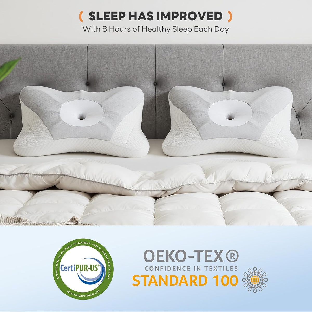Sweetcrispy Cervical Pillow for Neck and Shoulder - Ergonomic Memory Foam Pillows, Contour Side Sleeper for Adults, Cooling Orthopedic Neck Support for Back Stomach Sleepers, White