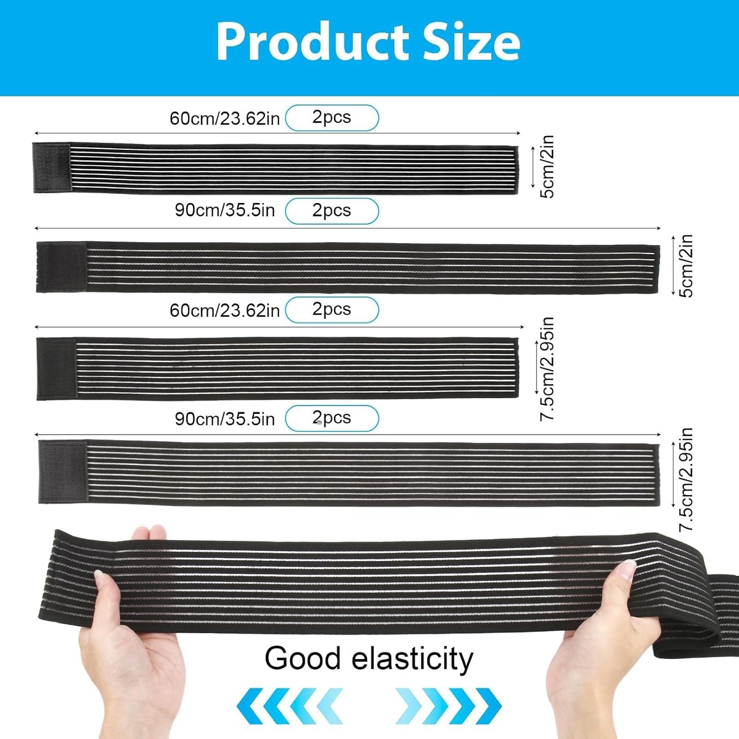 8Pcs Ice Pack Straps, 4 Sizes Elastic Hot Cold Therapy Strap | Adjustable Ice Pack Holder,Ice Belt Extender for Arm,Wrist,Elbow,Ankle Shoulder,Waist,Hip,Thigh,Calf, Hook and Loop Closure