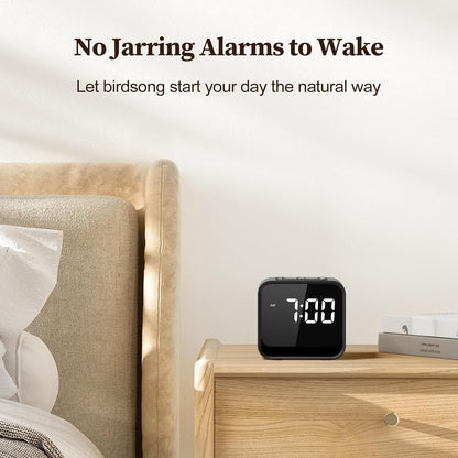 Housbay Wooden Sound Machine Alarm Clock for Bedrooms - Gentle Wake-Up with Birdsong, White Noise for Sleeping, Small Digital Clock for Phone-Free Routine