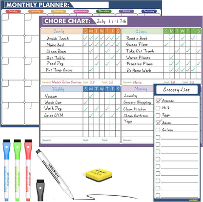 Magnetic Fridge Calendar Magnet, Dry Erase Whiteboard Calendar and Family Chore Chart for Adults with Magnetic List, Dry Erase Markers and Eraser - 14 x 11 Inches