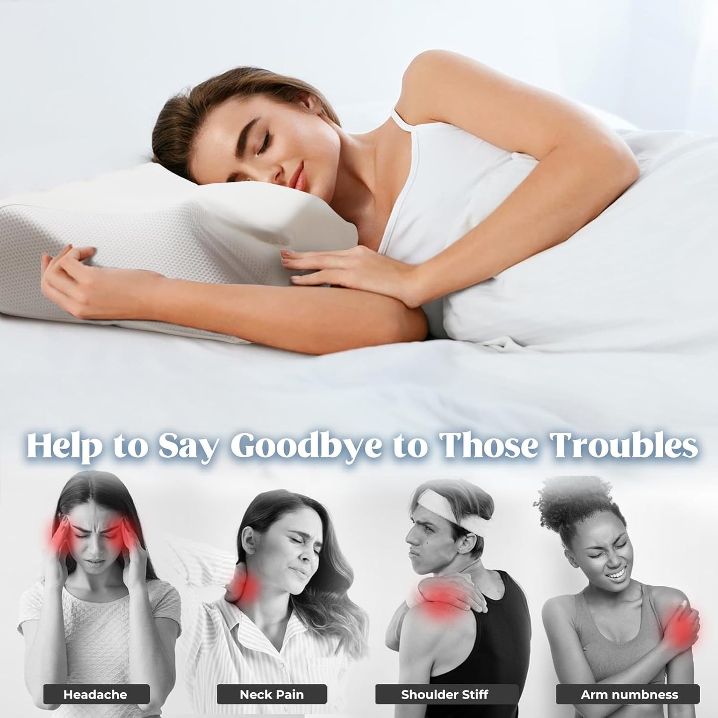 Cervical Pillow for Neck Pain Relief, Cooling Contour Memory Foam Pillows Support Odorless Ergonomic Neck Pillow Adjustable Orthopedic Bed Pillow for Side Back Stomach Sleeper with Pillowcase,Snow