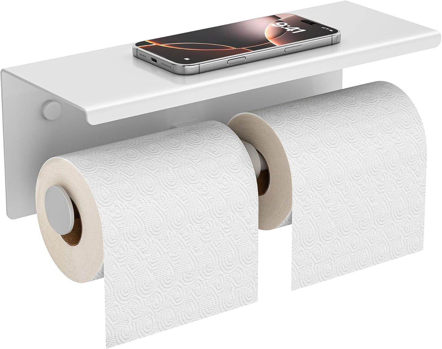 FORIOUS Toilet Paper Holder with Shelf, Commercial Toilet Paper Dispensers | Brushed Nickel | Wall Mount Bathroom Tissue Holder | SUS304 Stainless Steel Rustproof | Double Tissue Roll Holder