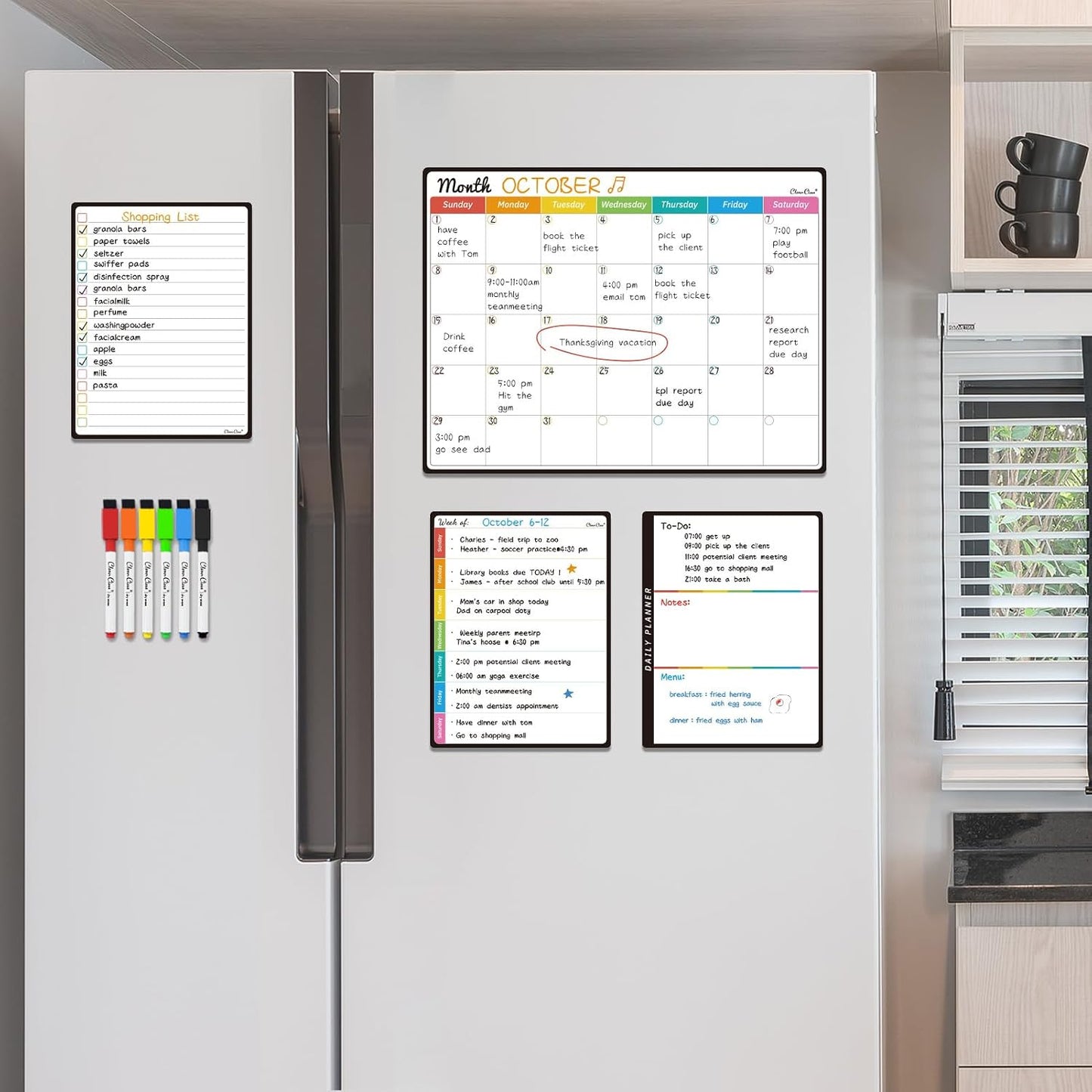 Magnetic Dry Erase Weekly Calendar for Fridge - Large 17"x12" Magnetic Weekly Planning Board with Hourly Time Slots - 6 Extra Fine Point Markers Included