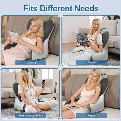 22" XL Reading Pillow Sitting in Bed,Back Support & Armrests(Grey & Blue)