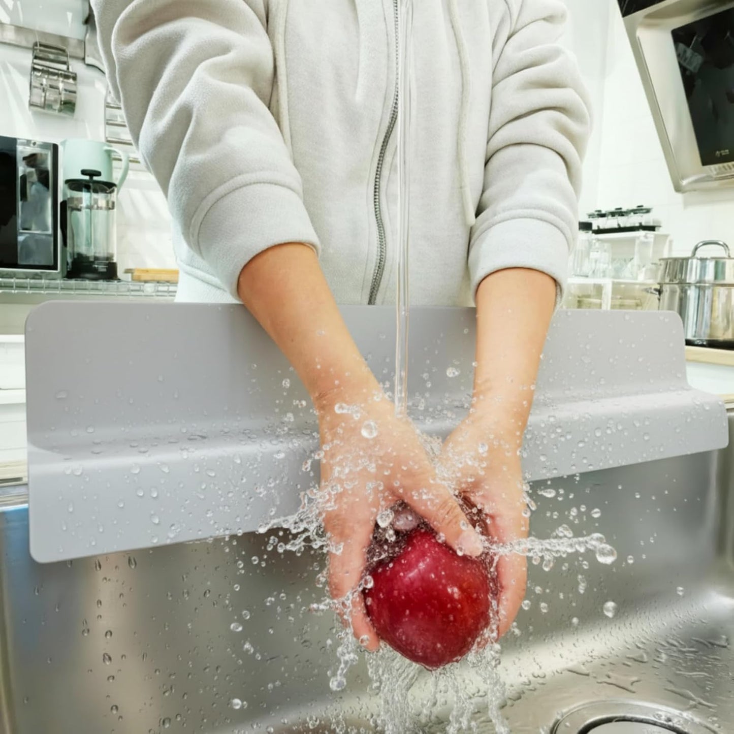 Sink Splash Guard for Kitchen, Splatter Screen & Silicone Water Guard with High Wall, Sink Edge Protector and Backsplash Guard, Easy to Install and Clean for Faucet and Countertop Area(Cream, 23")