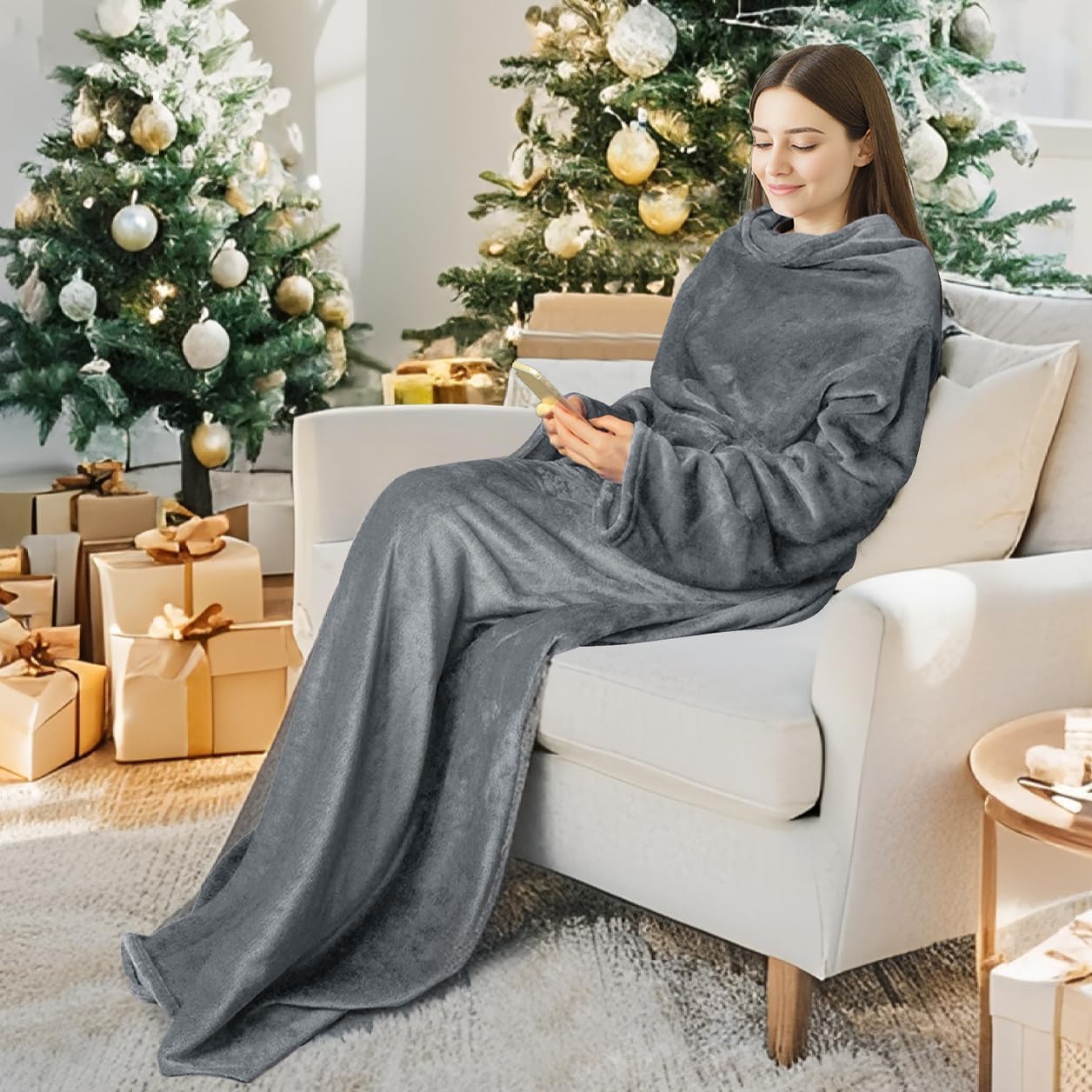 Catalonia Wearable Blanket with Sleeves for Women & Men, Fleece Wrap Throw | Cozy Sleeve Design for Hands-Free Comfort, Perfect for Reading, TV Time & Relaxing, Christmas & Birthday Gift
