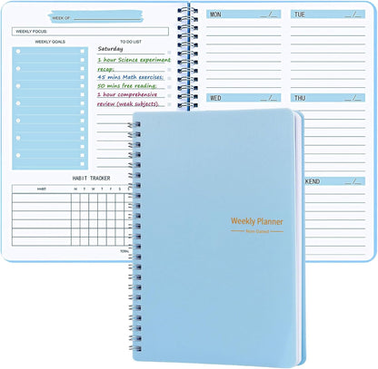 Undated Weekly Planner, A5 Personal Goals Journal Non Dated Weekly Planner to Do List Notebook with Goal Habit Tracker Organizer, Cute Undated Week Planners with Spiral Binding for Kids School Work