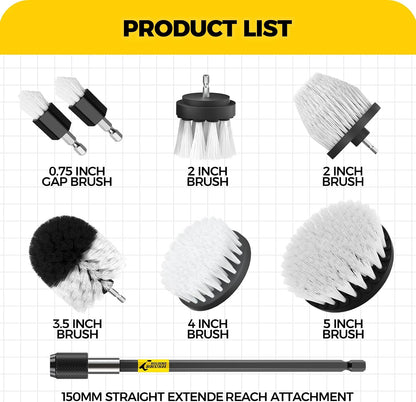 Holikme 8Piece Drill Brush Attachment Set - Power Scrubber Cleaning Kit | Nylon Fibers, Power Scrubber Attachments for Tile, Shower, Floors, Kitchen and Auto Interior Care, Cleaning Tools, Yellow