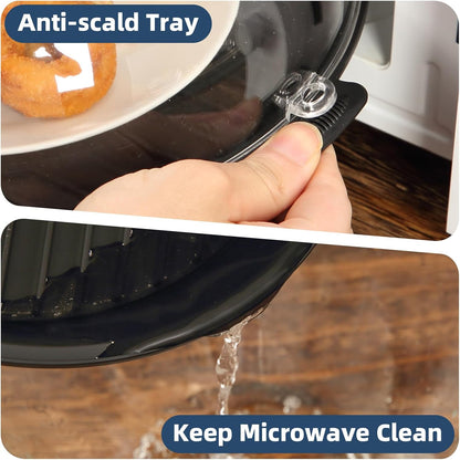 Microwave Splatter Cover Lid for Food 10.2 Inch with Water Steamer, Clear Microwave Splash Guard Cooker Lid with Plate, Dish Bowl Plate Serving Cover Cookware High Transparent Plastic Black