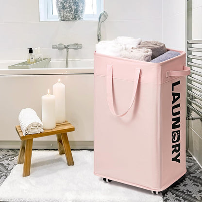 CHICVITA 75L Large Rolling Laundry Basket with Wheels & Wash Bag, Grey | Collapsible design saves space for corner dorms. Removable wash bag for easy laundry transport