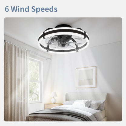 18.9" RGB Flush Mount Ceiling Fan with Light, 6 Speeds 3 Colors, Timer