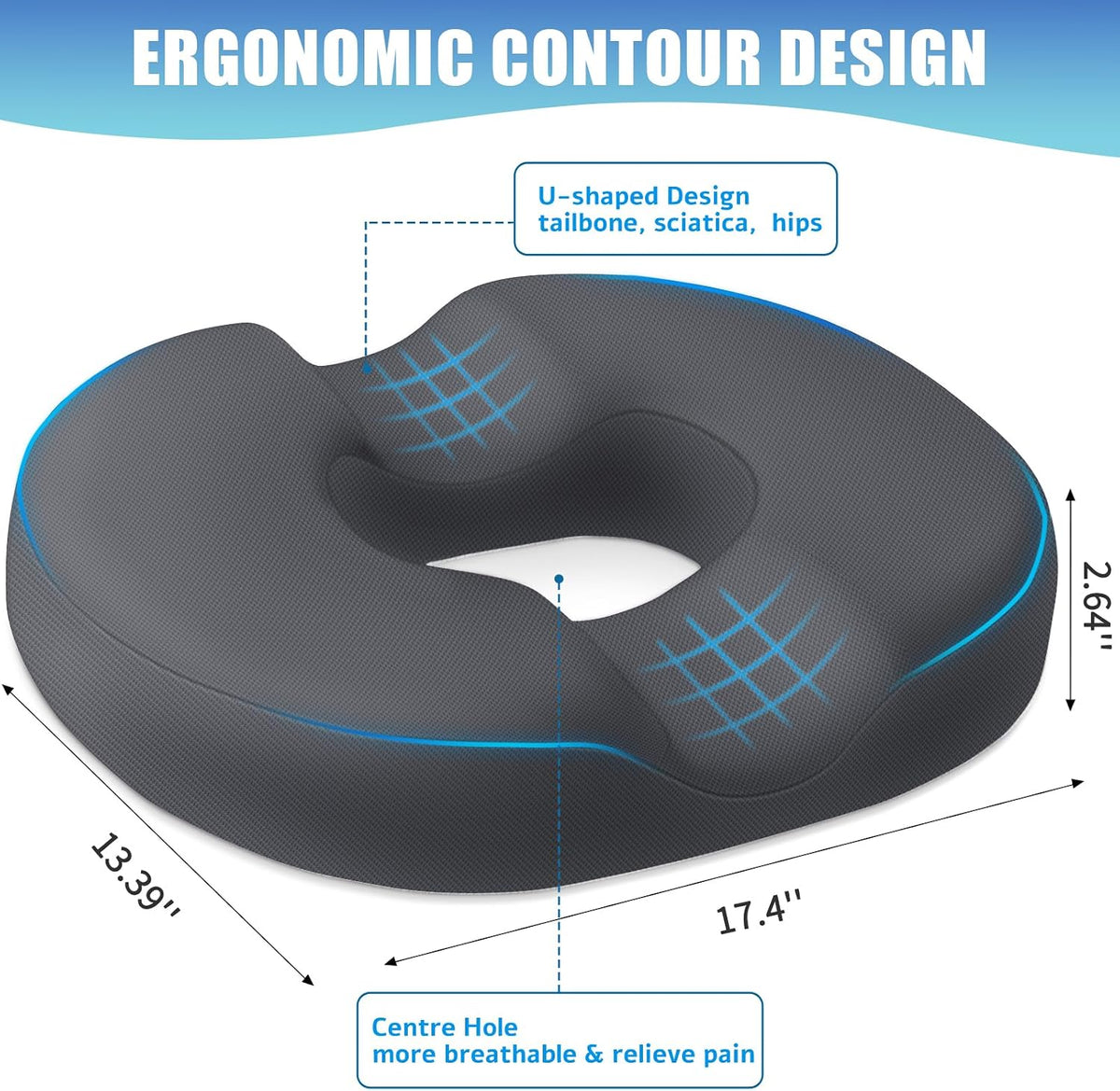 BlissTrends Donut Pillow Seat Cushion, Memory Foam Lifting Cushions(Black)
