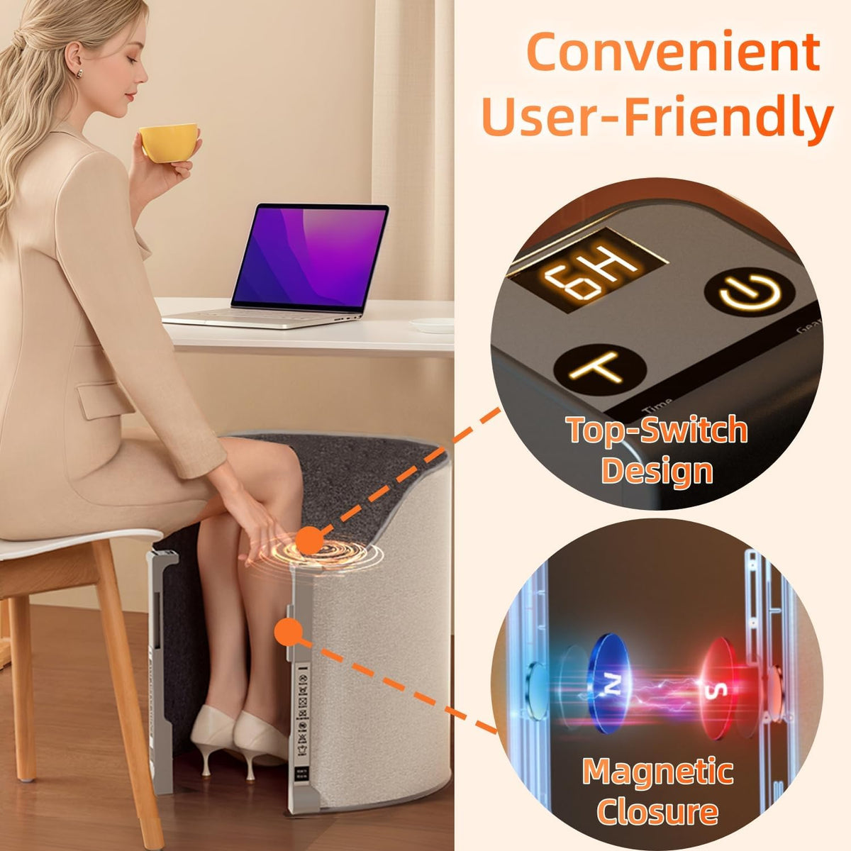 Under Desk Heater, 195W Energy-Saving Foot Warmer with Heating Pad for Feet, Electric Foot Warmer Under Desk 5 Heat Levels, 2 to 8H Timer Quiet Fanless Foot Heater for Office Home Dorm Chochoyah