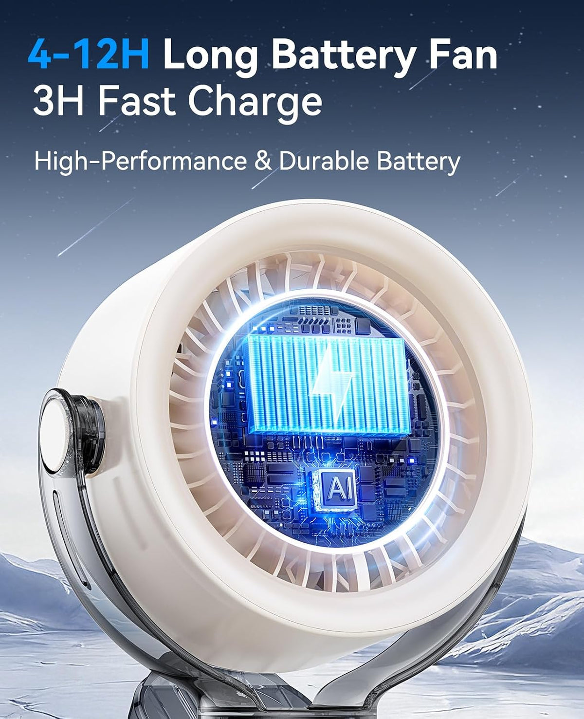 KIMMOO 4000mAh Rechargeable Portable Clip on Fan-100-Speed Touch Control, LED Display, 360° Rotate Quiet Turbo Desk Fan, Small Battery Operated USB Fan for Stroller Bed Travel Camping Golf Gym (White)