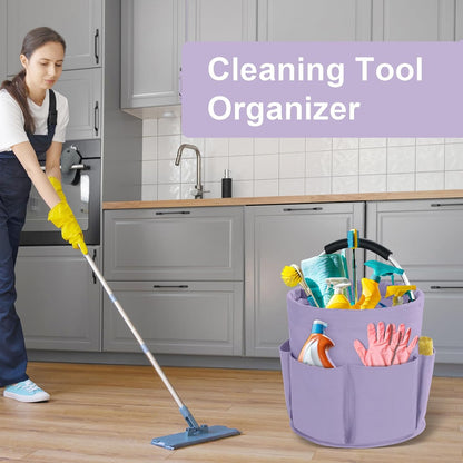 Cleaning Caddy with Handle, Cleaning Products Organiser, 17L Foldable Storage Basket, Cleaning Caddy Organiser, Portable Multi Cleaning Bucket Bag for Home, Garden (Black)