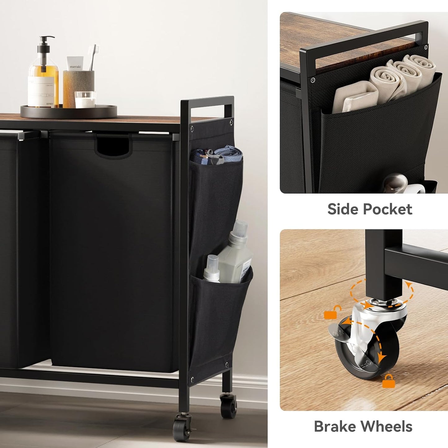 WOWLIVE Double Laundry Hamper with Wheels, Rolling Laundry Basket Organizer | Laundry Hamper 2 section with Lid, Iron-Made Laundry Sorter with Shelf, Removable Bags, Large Clothes Storage, White