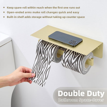 APLusee Matte Black Toilet Paper Holder with Storage Shelf, Wall Mounted | Rustproof 304 Stainless Steel, 2-in-1 Functional Toilet Paper and Phone Storage, Fits Bathroom, Restroom, Vanity, Kitchen