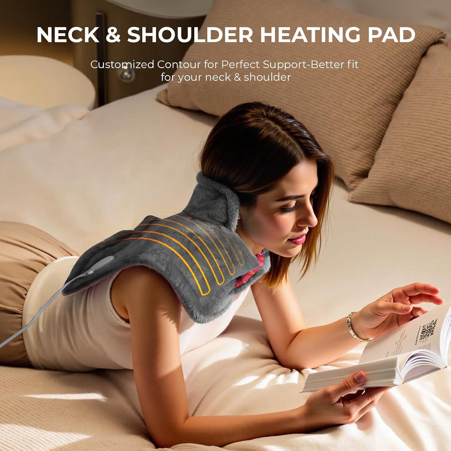 VAAGHANM Heating Pad: Electric Weighted Instant Heat Pad for Neck & Shoulders & Back -6 Heat Options & 6 Auto Timer Mode -for Office/Home/Post-Workout