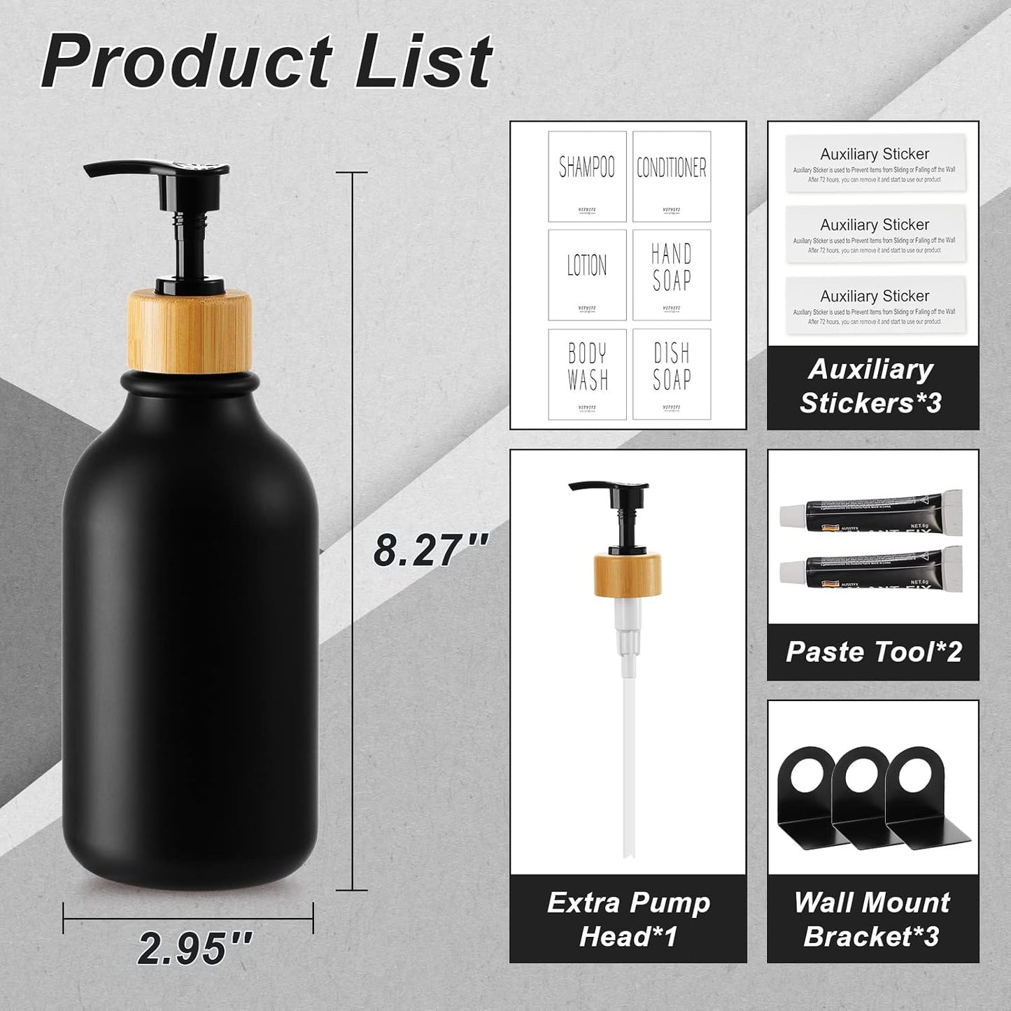 VITVITI Shampoo and Conditioner Dispenser 3 Chamber for Shower Wall, White | Refillable Body Wash Shower Soap Dispenser Wall Mounted, Drill Free 17oz Plastic Shower Bottles for Bathroom, Set of 3