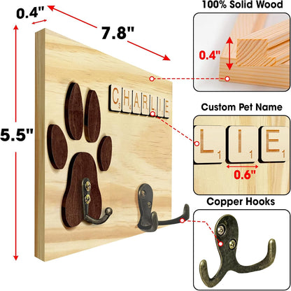 Dog Leash Holder Wall Mount, Pet Harness Hanger with Scrabble Letters, Dog Collar Organizer for Entryway, Memorial Cat Leash Holder for Wall, Pet Loss Gifts, Keepsake, Home Decor PF212-NAT