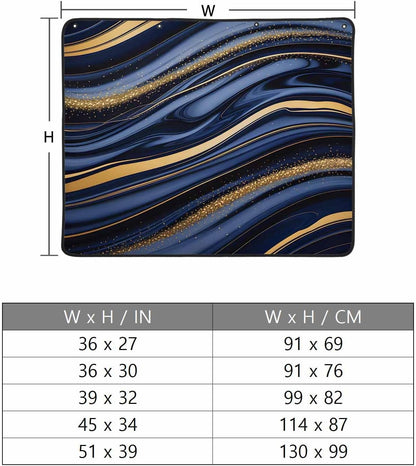 Marble Magnetic Fireplace Cover, Fireplace Draft Blocker, Navy Blue Modern Abstract Gold Gradual Art Fireplaces Blanket for Heat Loss/Cold Air, Fireplaces Draft Stopper Cover for Inside 45''x34''
