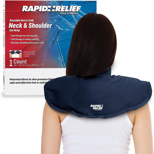 Rapid Relief Reusable Hot or Cold Neck and Shoulder Gel Wrap – Heat or Ice Therapy for Neck Pain, Shoulder Tension, Muscle Soreness, Stiffness and Swelling