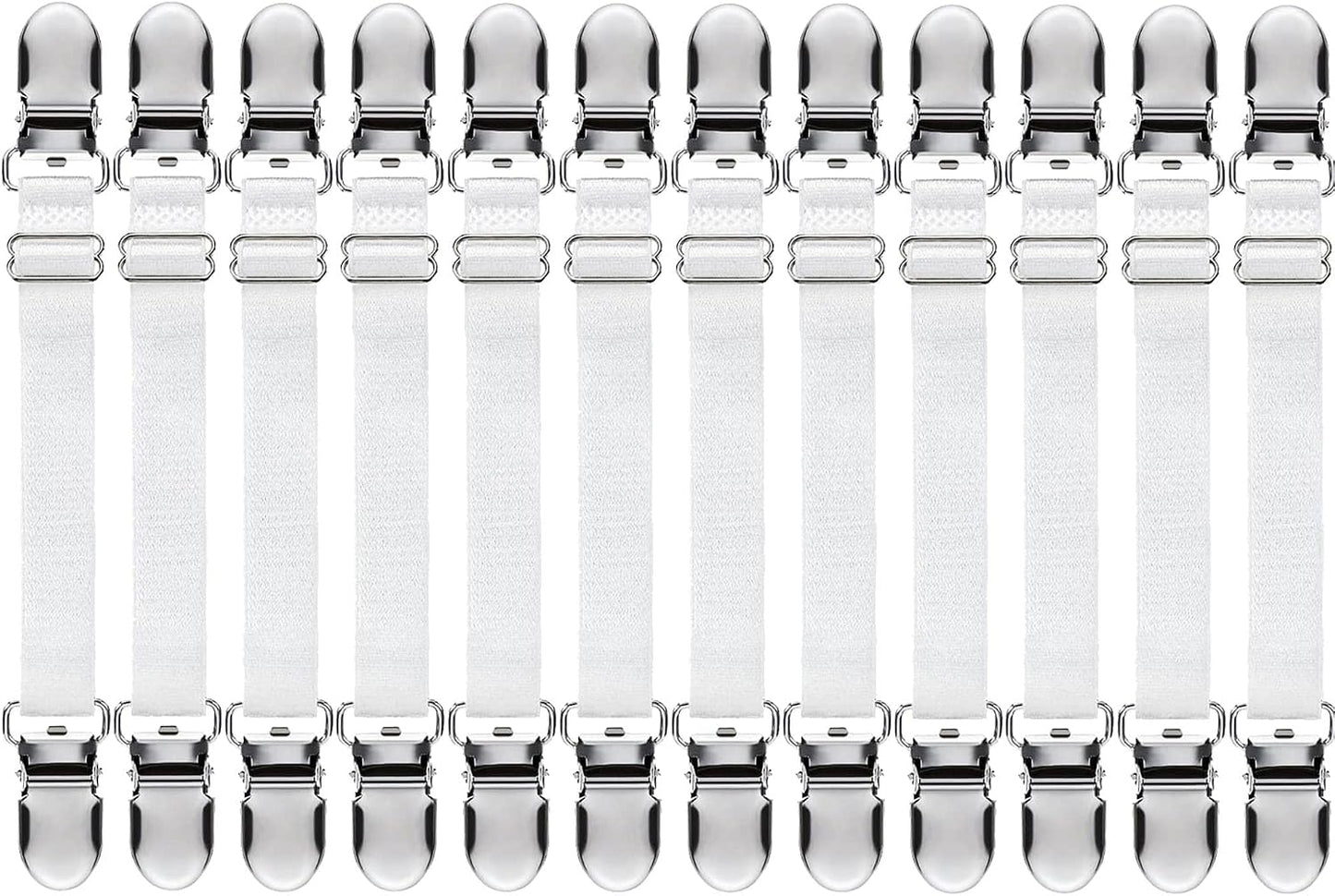 Boao 12 Pcs Bed Sheet Clips Straps Sheet Corner Straps Holder Adjustable Mattress Clips, Elastic Bed Grippers Suspender Fasteners Holder for Home(White,4-8 Inch Length)