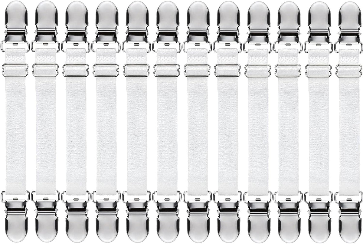 Boao 12 Pcs Bedsheet Strap Elastic Clip, White, 4-8 Inch Length