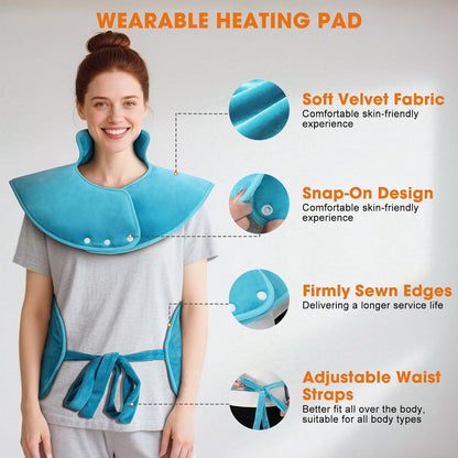Tovve Heating Pad for Back Neck Shoulders, Large Wearable Relax Muscles, Birthday Gifts for Women Men Mom Dad Elderly, 3 Heat Settings/2-Hour Safe Auto-Off, 24"×37" Ergonomic Fit Design-Blue