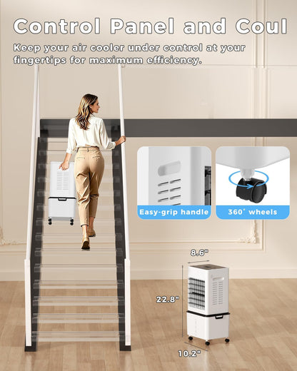 Evaporative Air Cooler, 3-in-1 Portable AC Tower Fan Air Conditioner with 4 Modes & 3 Speeds, 24H Timer, Remote 60°Oscillating Tower Fan, Quiet Swamp Cooler, Tower AC for Bedroom Office, 36inch, Black