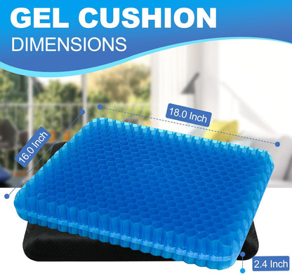 Gel Seat Cushion for Long Sitting - 16.5" x 14.5" x 2.4" (Extra Thick＆Soft) | Gel Cushion for People Over 185 lbs, Pressure Relief Cushion for Office Chair, Egg Cushions for Wheelchair, Gel Pad for Car