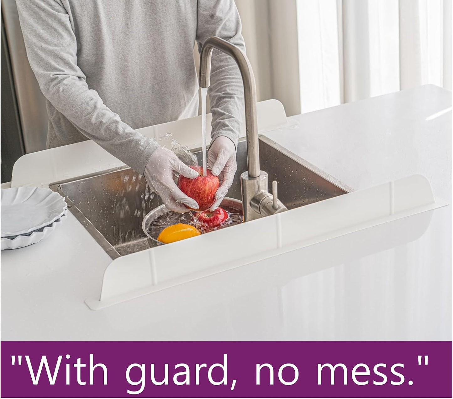 30 inch(75cm) Premium Kitchen Sink Silicone Water Splash Guard SIZE UPGRADE 30" and new package - NO Suction Cups, Ultra Wide 30" - Made in Korea (Ultra Wide Eco Gray)